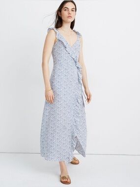Madewell Floral Wrap Maxi Dress Ruffle Trim Vine Print Size 4
